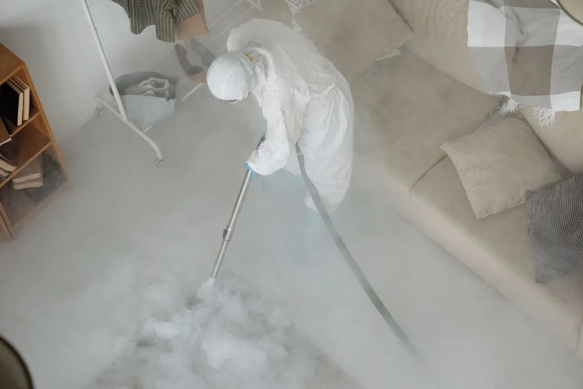 Biohazard cleanup technician in protective equipment, Imperial Beach, CA